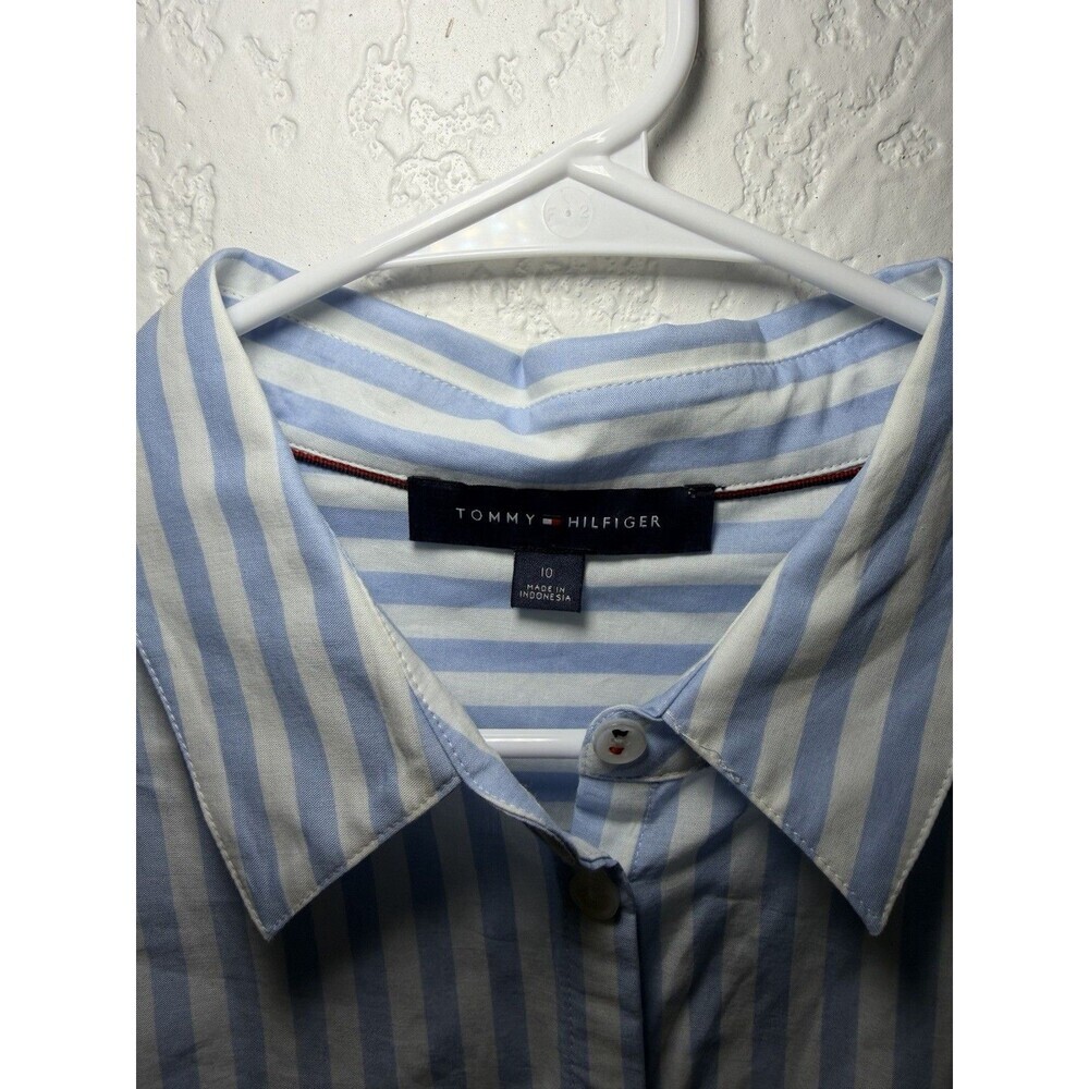 Tommy Hilfiger Striped Shirt Dress Blue White Sleeveless Belted Size 10 - Picture 5 of 6